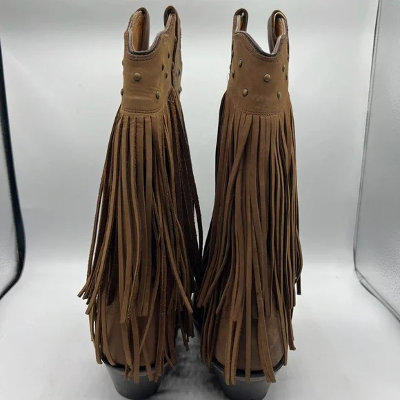 Old West Sz 8 Brown Leather Fringe Western Cowgirl Boho Boots - Picture 7 of 15